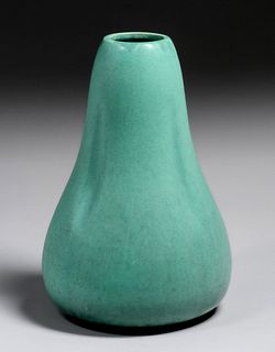 Large Teco Matte Green Gourd Vase c1910