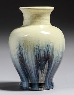 Fulper Pottery Ivory & Chinese Blue Flambe Vase c1910