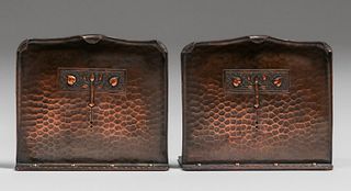 Early Craftsman Studios - Los Angeles Hammered Copper Bookends c1920s