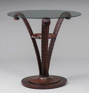 Art Nouveau Mahogany Hand-Carved Glass-Top Table c1920s