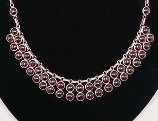 Garnet Arts & Crafts Sterling Silver Bib Necklace c1910