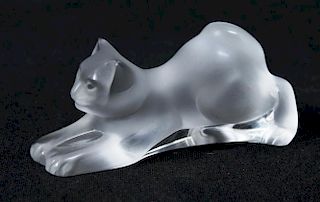 Lalique Joueur Frosted Crystal "Stretching Kitten"