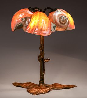 Leonide Lavaron - Chicago Bronze & Shell Table Lamp c1905-1910