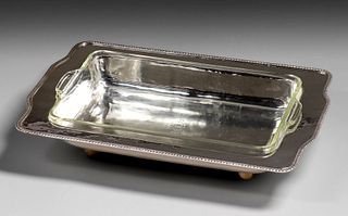 Dirk van Erp Hammered Copper Silver-Plated Serving Tray c1930s