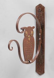 Goberg - German Hand-Forged Iron Owl Hanger c1905
