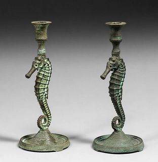 E.T. Hurley - Cincinnati Bronze Seahorse Candlesticks c1920