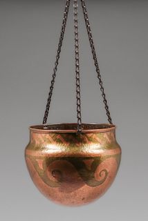 Aztec Metal Hammered Copper Hanging Basket c1930s