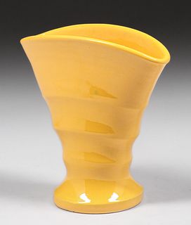 Bauer Pottery Chinese Yellow Fan Vase c1920s