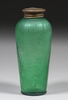 Antique Peacock Green Glass Canister c1900