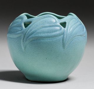 Van Briggle Turquoise Blue Cutout Vase c1970s