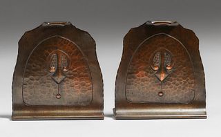 Early Craftsman Studios - Los Angeles Hammered Copper Bookends c1920s