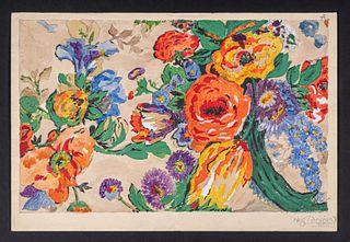 Haig Patigian Floral Watercolor Drawing c1930s
