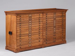 Antique Oak 28 Drawer Flat File Cabinet c1900