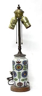 Vintage 1960s Hand-Painted Pottery Lamp
