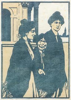 Framed Woodblock of Three Woman c1910s