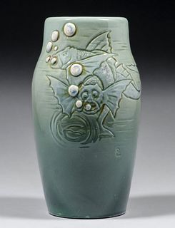 Weller Jeweled Fish Vase c1910s