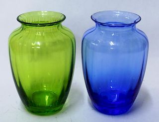 2 Baccarat Colored Ribbed Crystal Vases