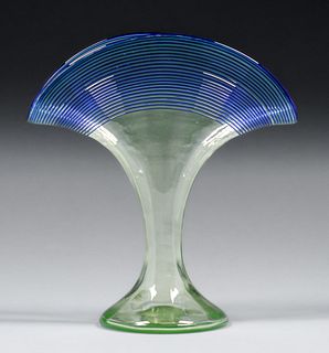 Vintage Hand-Blown Art Glass Fan Vase
