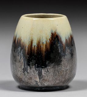 Small Fulper Pottery Mirror Black & Ivory Vase c1910s