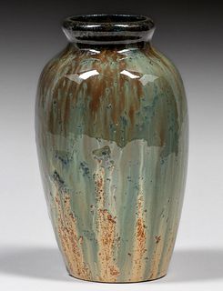 Fulper Pottery Mirror Black Flambe Vase c1910s