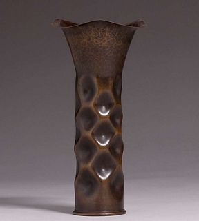 Dirk van Erp Hammered Brass Dimpled Shell Casing Vase c1904-1908