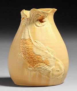 Large Ephraim Faience Carved Fish Vase c2010