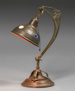 Austrian Brass Jeweled Desk Lamp c1910