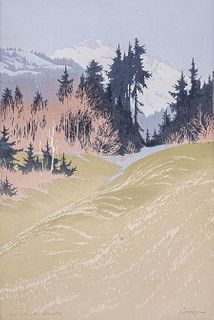 Oscar Droege Color Woodcut "Spring in the Mountains" 1933