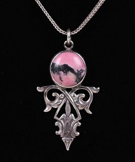 Arts & Crafts pPeriod Sterling Silver Rodinite Pendant Necklace c1910