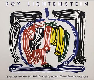 Roy Lichtenstein "Brushstroke Still Life with Apple". Color offset lithograph poster. 1983. Signed