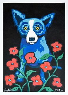George Rodrigue Blue Dog 'A Garden Party Black', Serigraph Signed & numbered