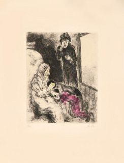 Marc Chagall 'The Benediction of Ephraim and Manasseh - 1958 etching with watercolor, Signed & Numbered