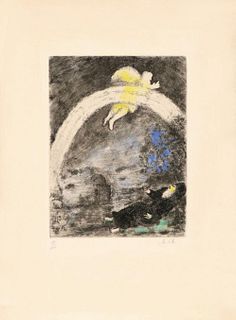 Marc Chagall 'L'arc en ciel - 1958, Etching with watercolor, Signed & Numbered