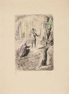 Marc Chagall 'The Judgment of Solomon - 1958 etching with watercolor, Signed & Numbered