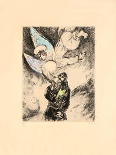 Marc Chagall 'Jeremiah received Gift of the prophecy - 1958 Etching with watercolor, Signed & Numbered