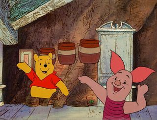 Winnie-the-Pooh & Piglet Original Production Cel Animation Art Disney 1983