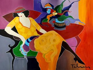 Itzchak Tarkay, Untitled, Original Mixed Media on canvas