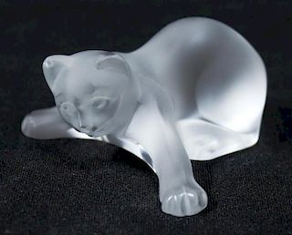 Lalique Joueur Frosted Crystal Kitten Playing