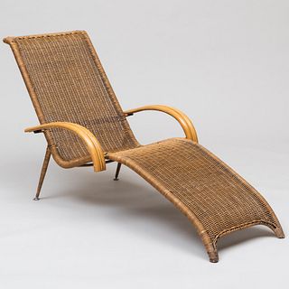 Mid Century Wicker Chaise Lounge, Probably Italian
