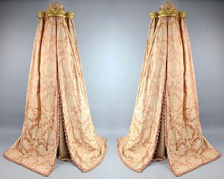 Pair of NYC Plaza Hotel Pink & Gold Draperies Tasseled Rope Headboards