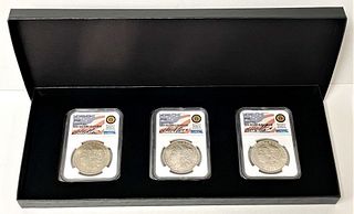 1921 D/S Morgan Silver Dollar NGC MS63 Signed By Miles Standish (3-coins) Set