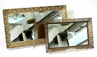 2 Vintage Filigree Mirrored Vanity Trays