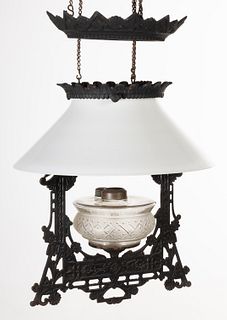 BRADLEY & HUBBARD CAST-IRON KEROSENE HANGING LAMP
