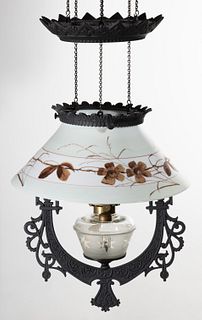 BRADLEY & HUBBARD EXTENSION CAST-IRON HANGING LIBRARY LAMP
