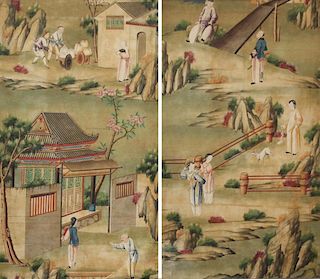 2 Panels of Framed Chinese Hand-Painted Wallpaper
