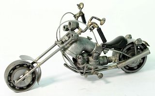 Found-Object Tabletop Sculpture of a Motorcycle