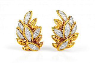 A Pair of Van Cleef & Arpels Gold and Diamond Earclips