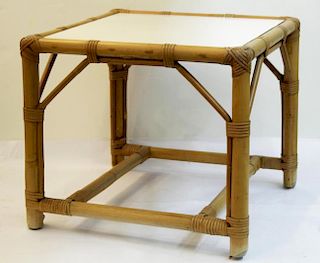 Woven Bamboo & White Formica Low Table