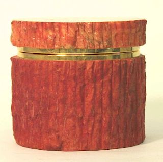 Carved Red Jasper & Gilt Metal Circular Box
