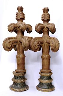 Pair of Carved & Faux-Painted Finials